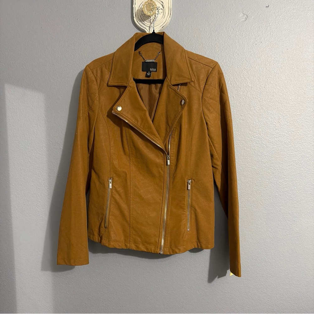 a.n.a  Faux Suede Leather Jacket Carmel Color Sz M Classic Moto  Streetwear Zip